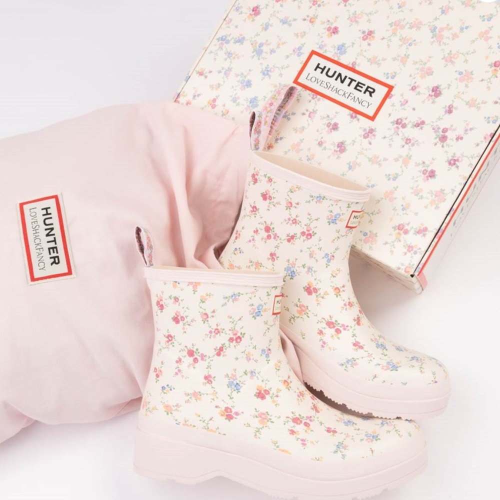 Womens Hunter x LoveShackFancy Play Rain Boot - Sunrise Patchwork size 7